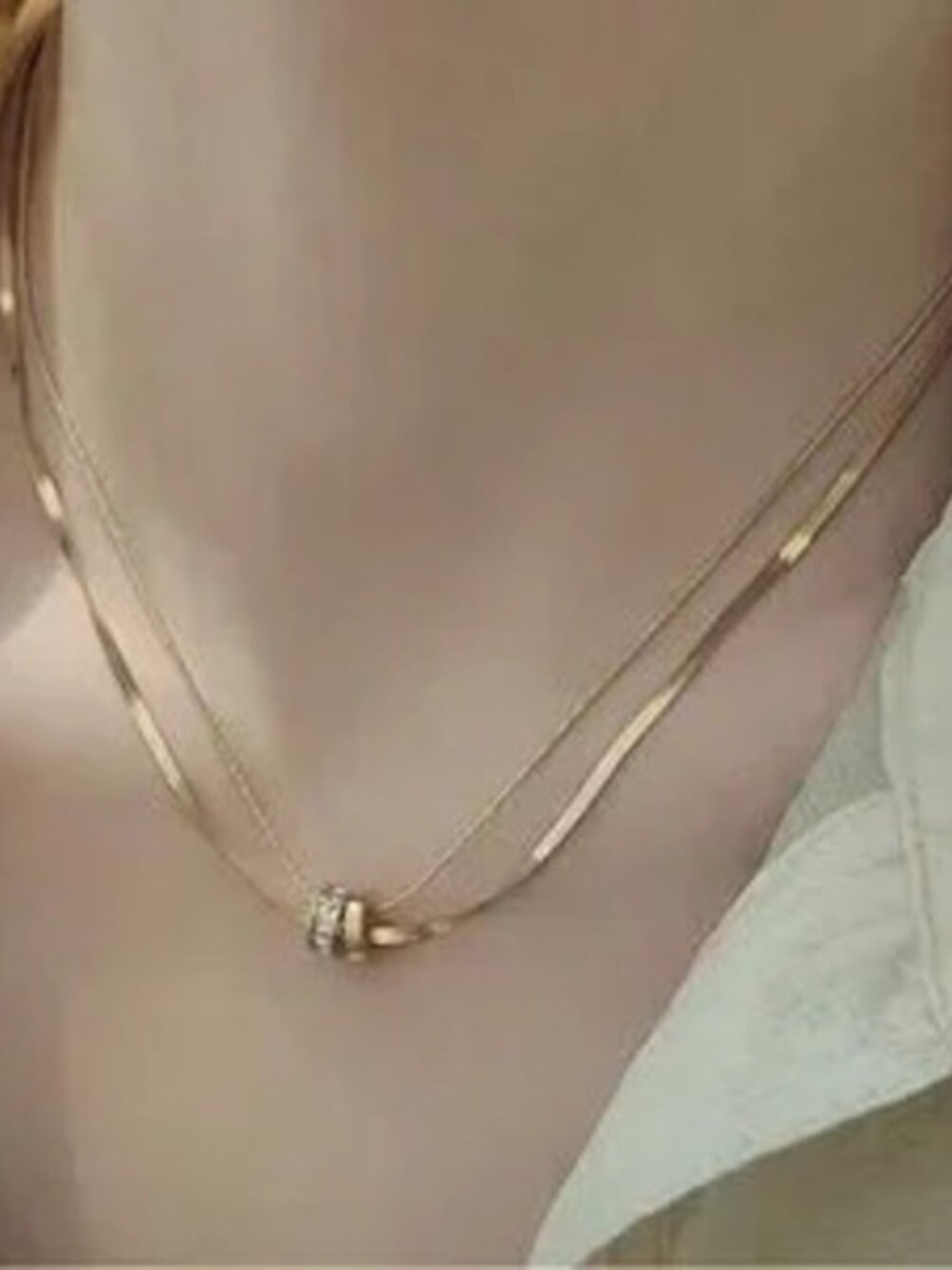 Gold Stainless Steel 1pc Layered Double Pendant Necklace